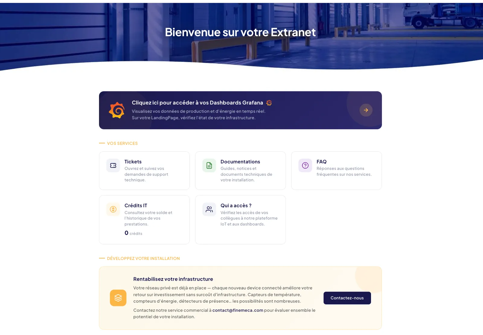 Extranet Finemeca — portail client unifié
