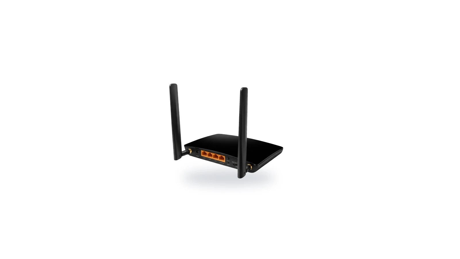 Routeur WiFi à deux antennes et quatre ports Ethernet, sur fond blanc